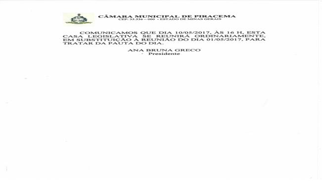 Aviso Câmara Municipal de Piracema-MG